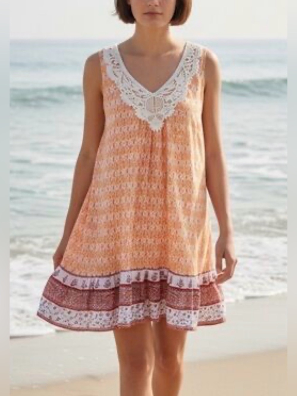 NWT As U Wish Boho Sleeveless Crochet Trim Shift Mini Dress Women's S